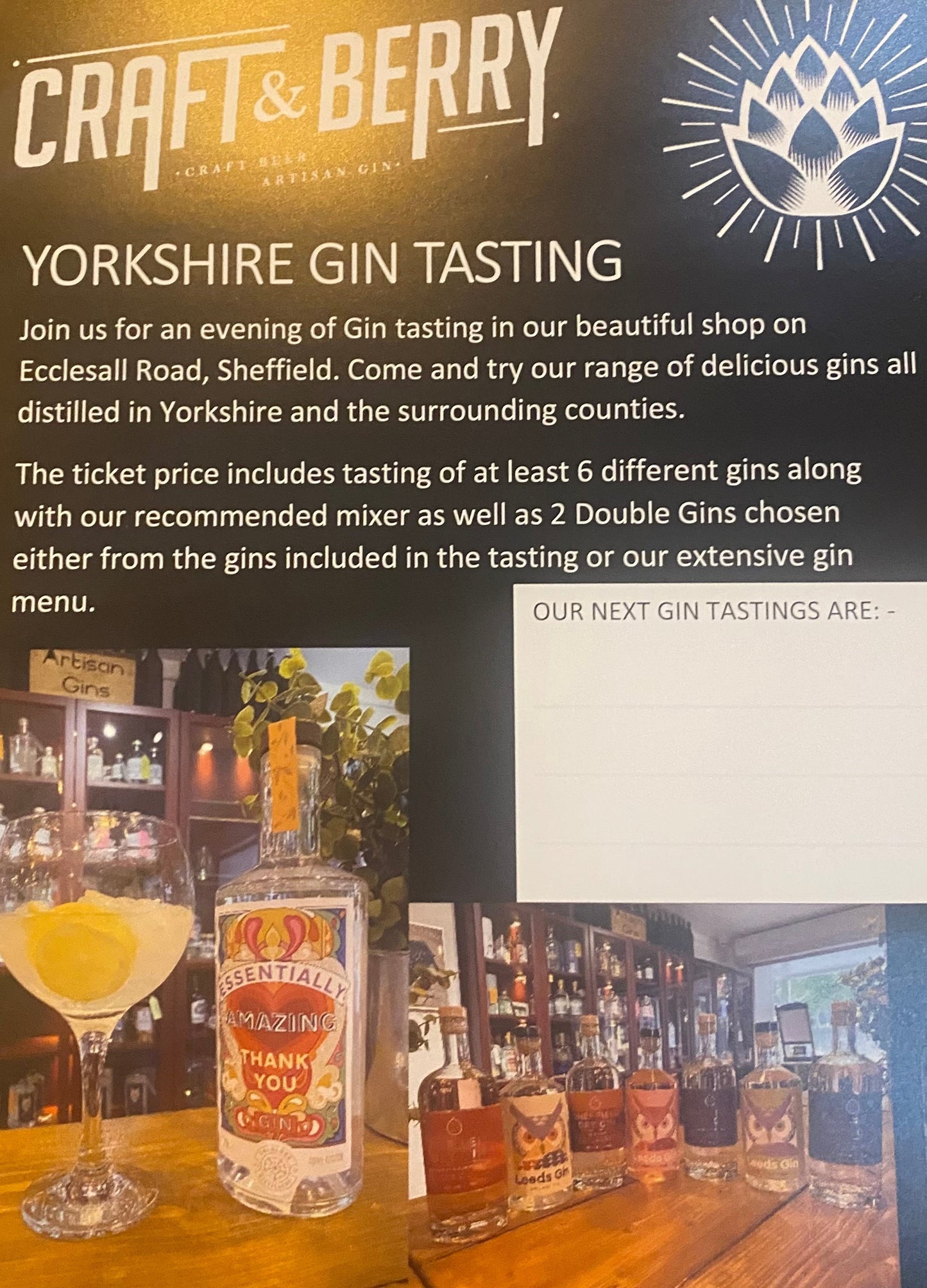 Yorkshire Gin Tasting Evening - Friday 19th September 2025